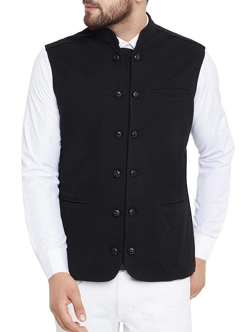 black cotton nehru jacket - 15352980 - Zoom Image - 1