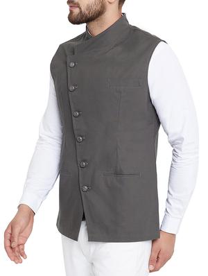 grey cotton nehru jacket - 15352981 - Standard Image - 2