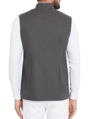grey cotton nehru jacket - 15352981 - Standard Image - 3