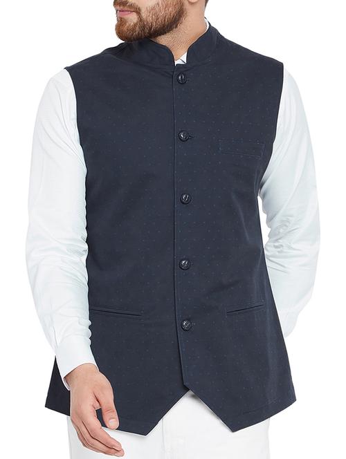 blue cotton nehru jacket - 15353005 - Very Small Image - 1
