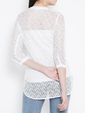 mesh mandarin collar top - 15353830 - Standard Image - 3