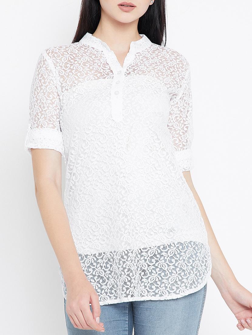 mesh mandarin collar top - 15353830 - Zoom Image - 1