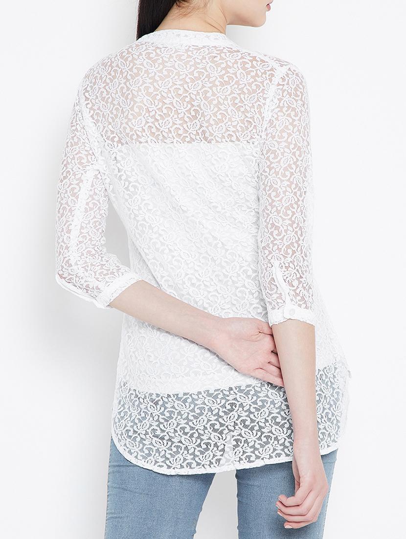 mesh mandarin collar top - 15353830 - Zoom Image - 3