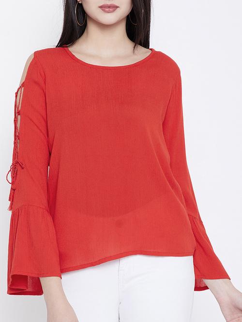 side tie up detail bell sleeved top - 15353834 - Standard Image - 1