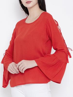 side tie up detail bell sleeved top - 15353834 - Standard Image - 2