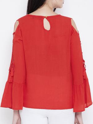 side tie up detail bell sleeved top - 15353834 - Standard Image - 3