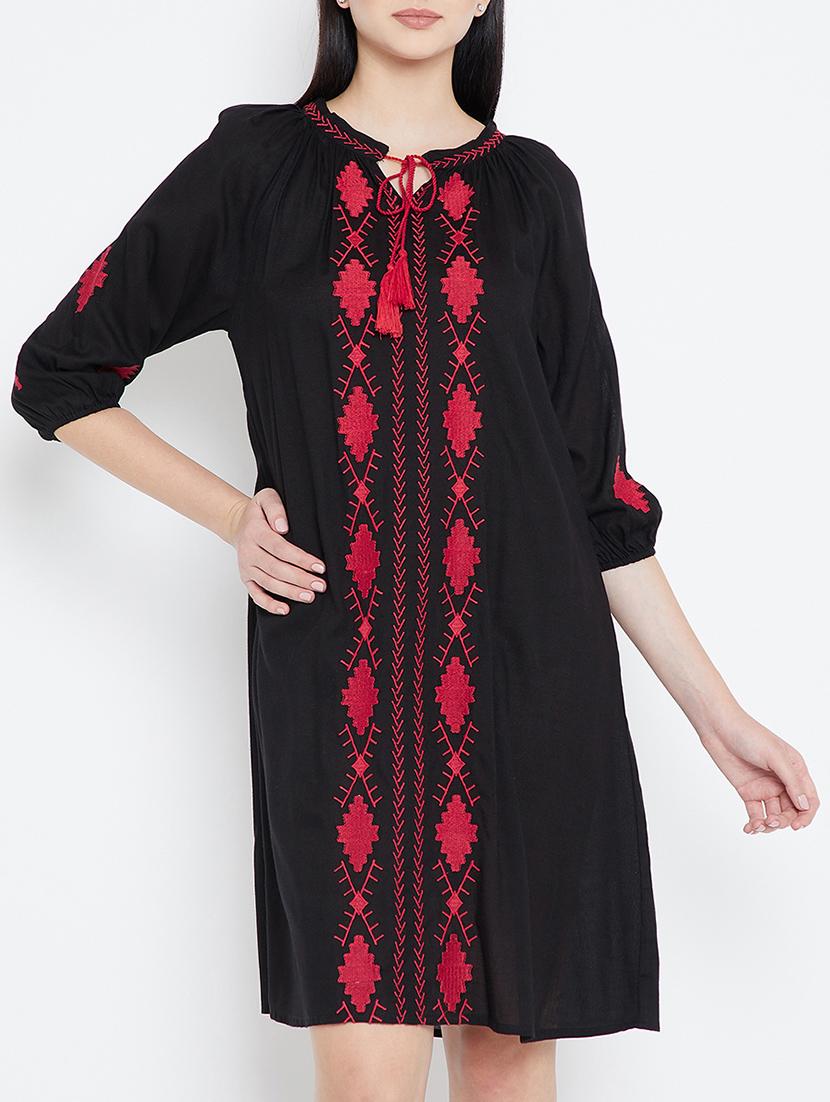 embroidered tie up neck dress - 15353839 - Zoom Image - 1