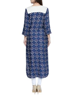 indigo high-low printed kurta - 15353866 - Standard Image - 3