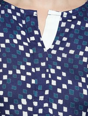 indigo high-low printed kurta - 15353866 - Standard Image - 4