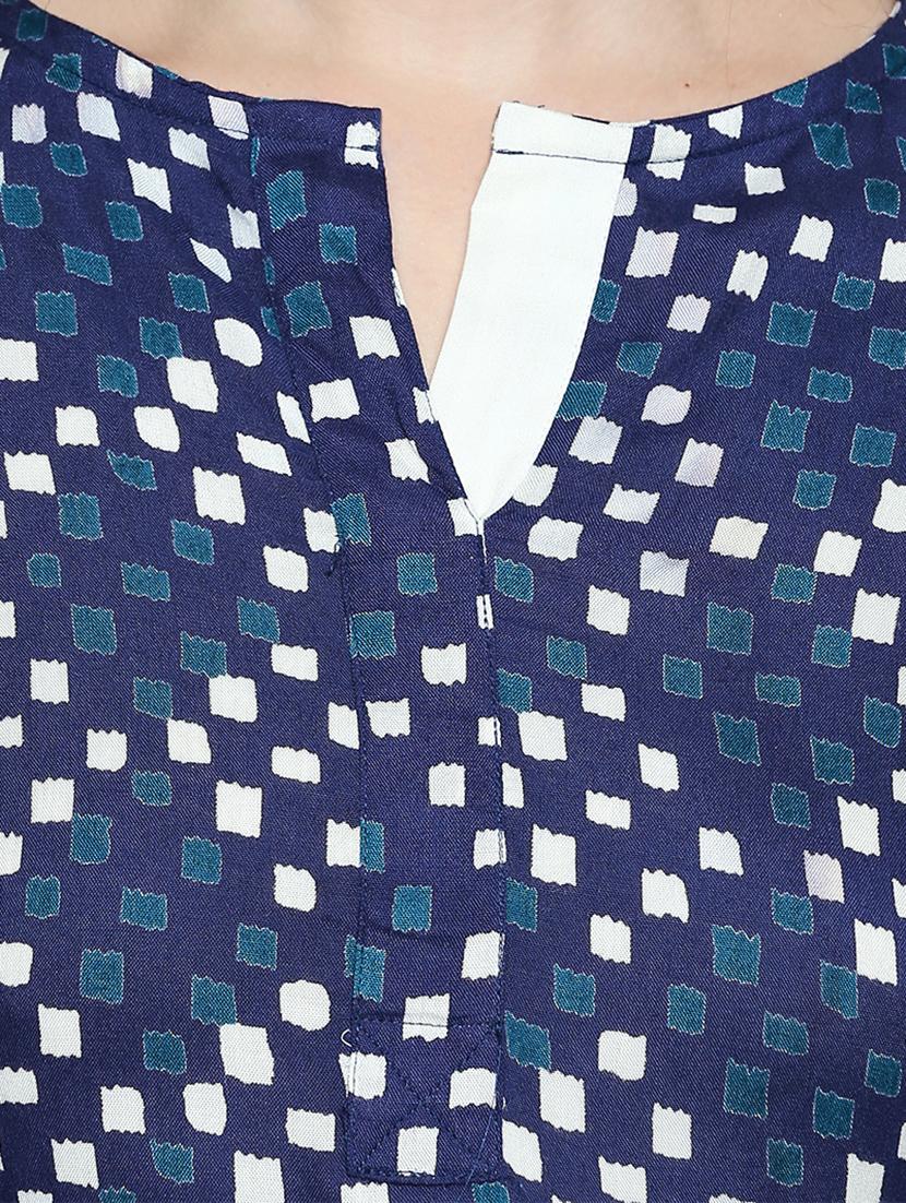 indigo high-low printed kurta - 15353866 - Zoom Image - 4