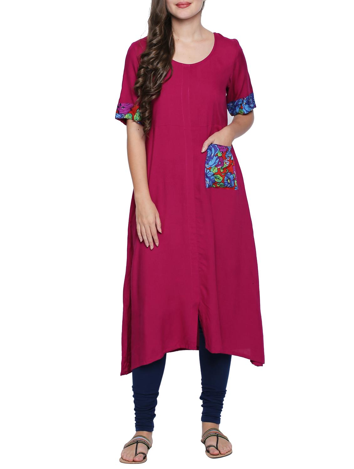 pink a-line kurta with pockets - 15353867 - Zoom Image - 1
