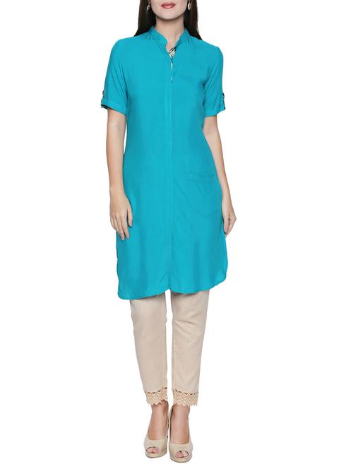sky blue patch pocket straight kurta - 15353879 - Very Small Image - 1