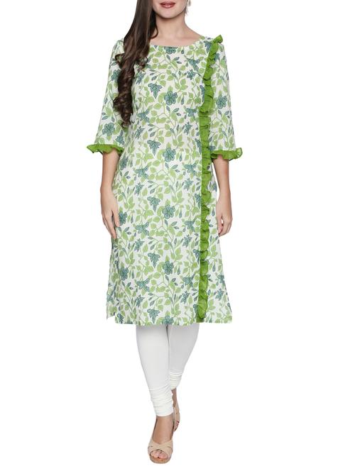 ruffle printed straight kurta - 15353886 - Standard Image - 1