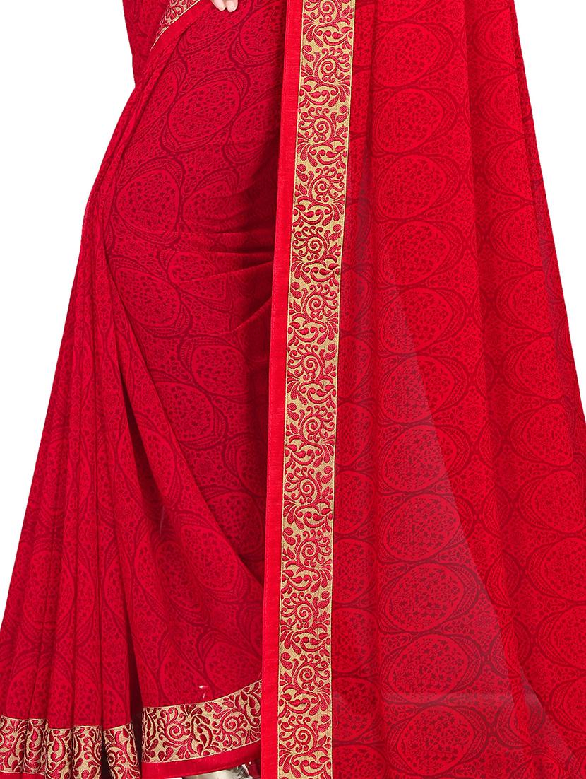 delicate golden border printed saree with blouse - 15354231 - Zoom Image - 3