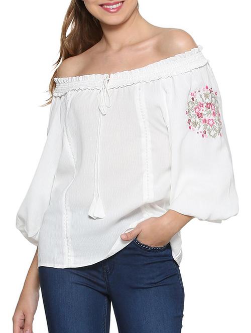 off shoulder embroidered top - 15354391 - Standard Image - 1