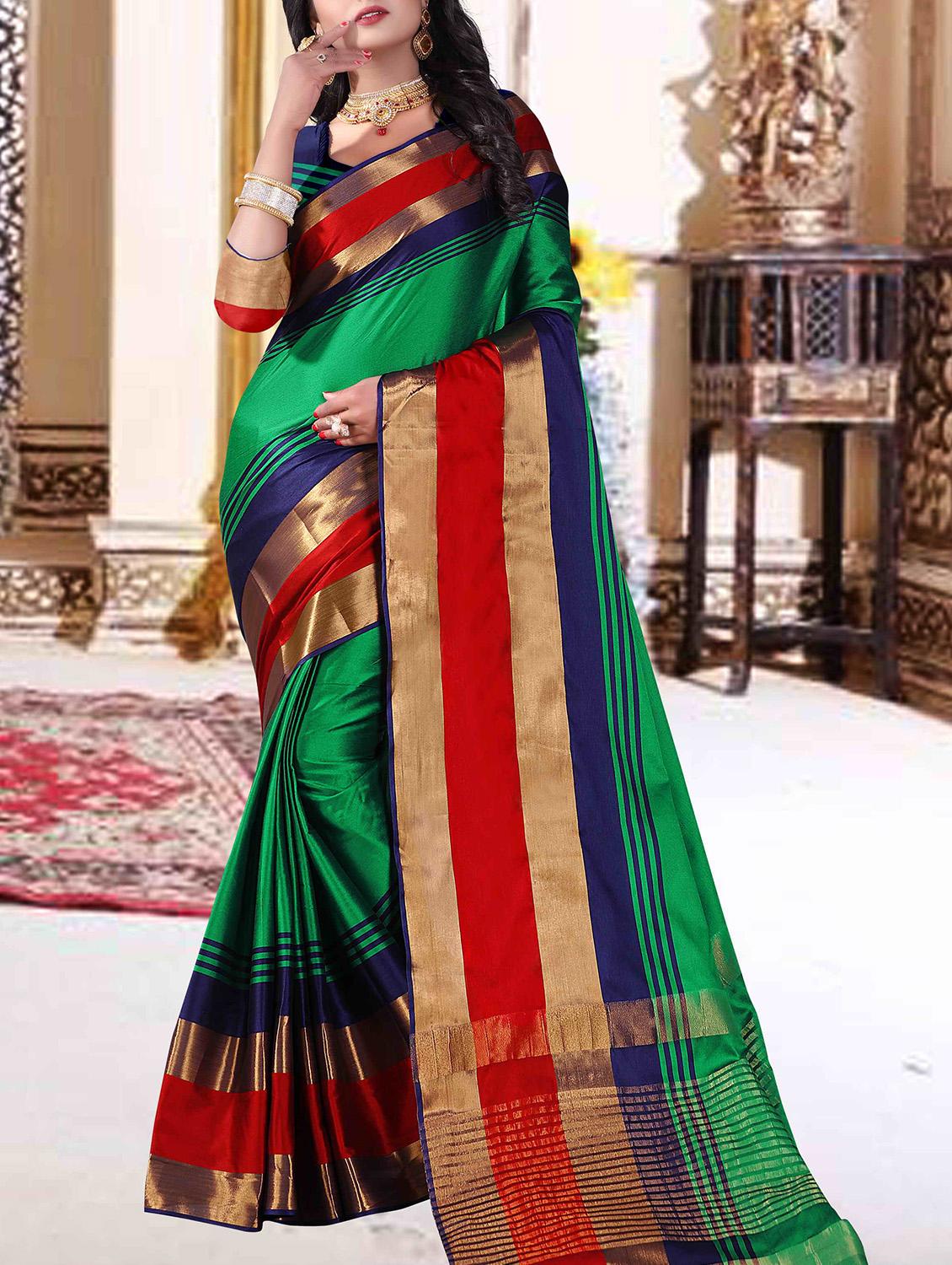 striped zari border saree - 15354578 - Zoom Image - 1
