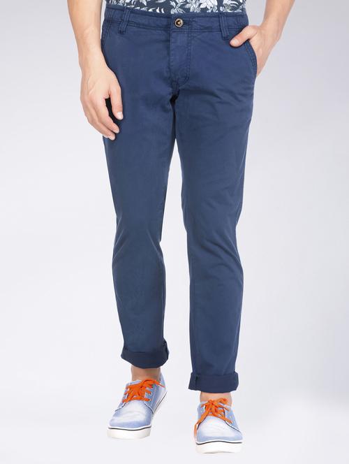 navy blue cotton chinos casual trousers - 15358887 - Standard Image - 1