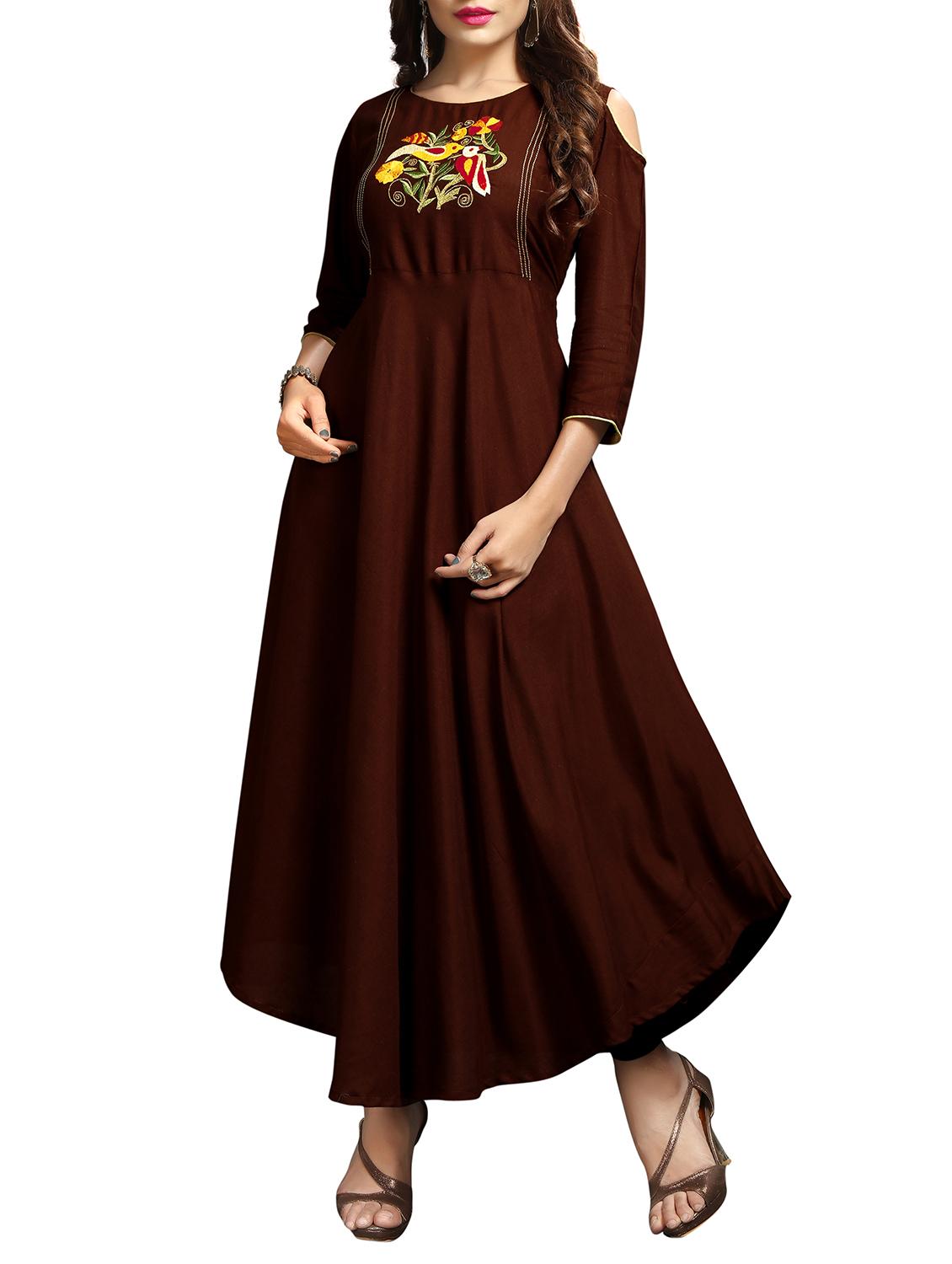 embroidered flared kurta - 15359030 - Zoom Image - 1