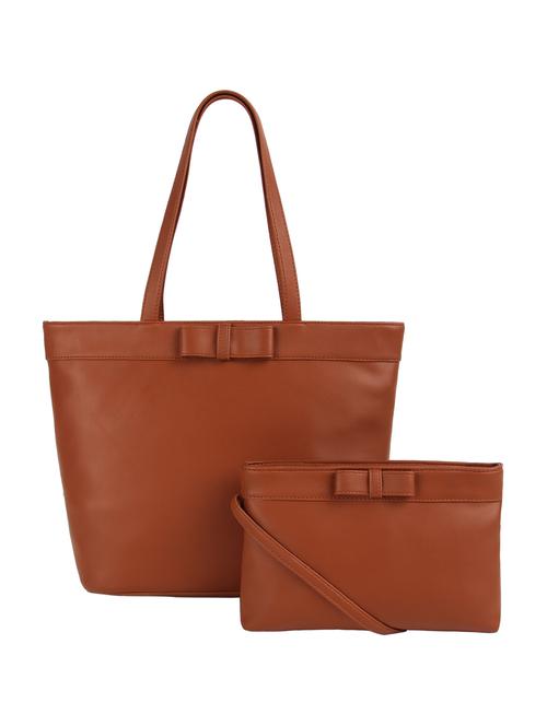 tan leatherette (pu) combo handbag - 15359513 - Standard Image - 1