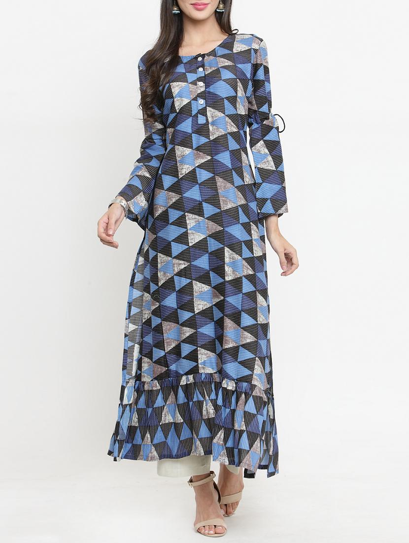 ruffle hemline kurta & pant set - 15359854 - Zoom Image - 1