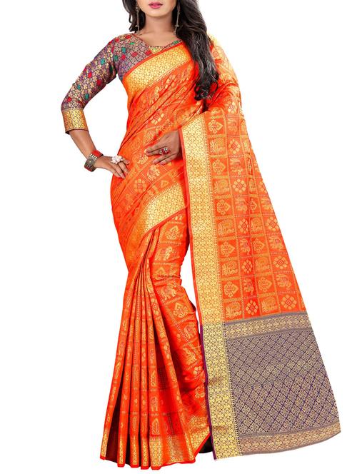 zari woven banarasi saree with blouse - 15360137 - Very Small Image - 1