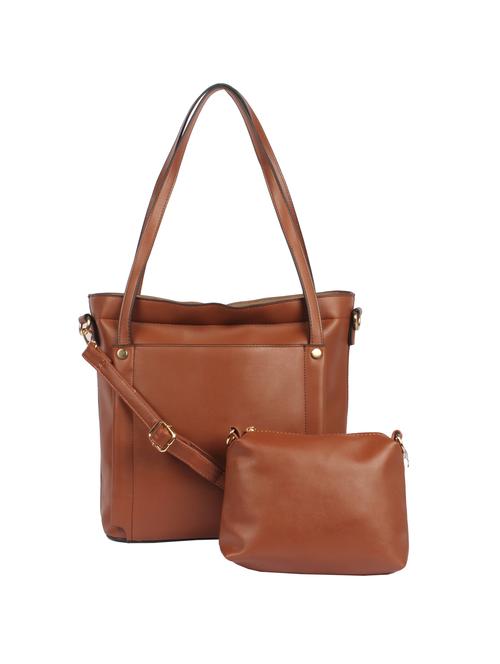tan leatherette (pu) combo handbag - 15360266 - Standard Image - 1