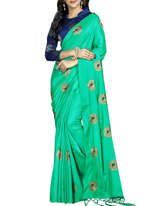 peacock embroidered saree with tassels with blouse - 15360755 - Very Small Image - 1