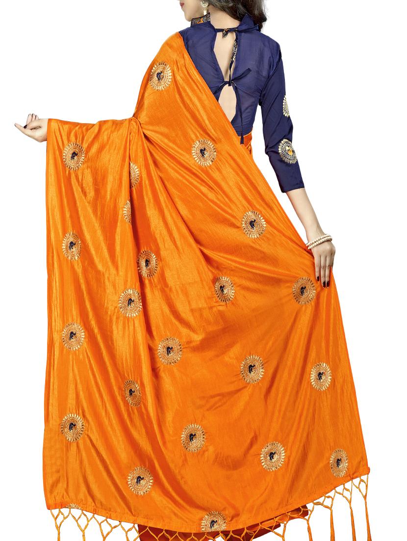peacock embroidered saree with tassels with blouse - 15360756 - Zoom Image - 2