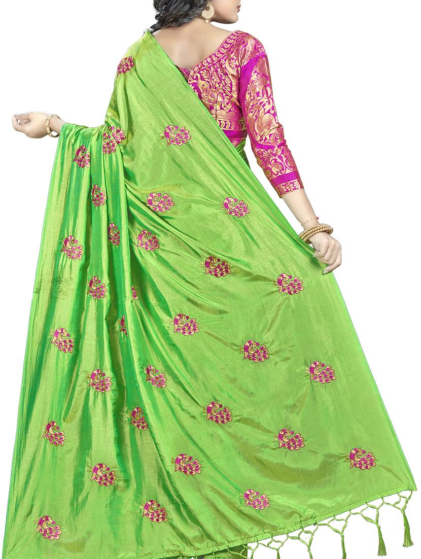 peacock embroidered saree with tassels with blouse - 15360767 - Zoom Image - 2