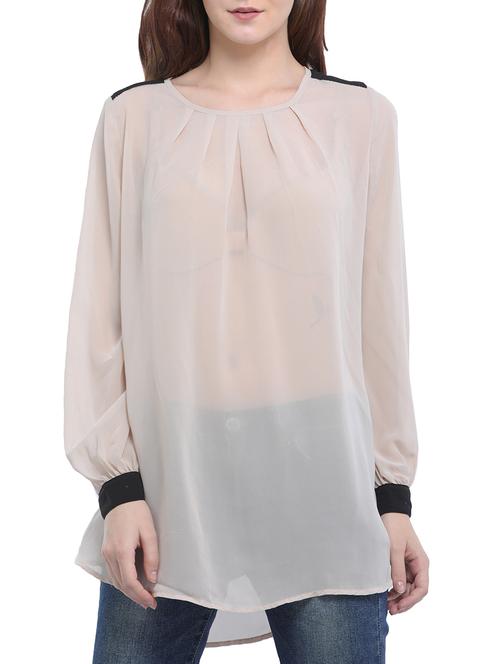 contrasting yoke and cuff sheer top - 15360803 - Standard Image - 1