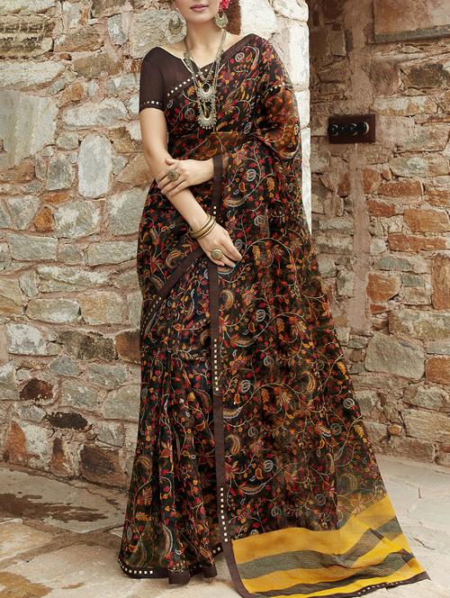 ditsy floral printed saree with blouse - 15360895 - Standard Image - 1