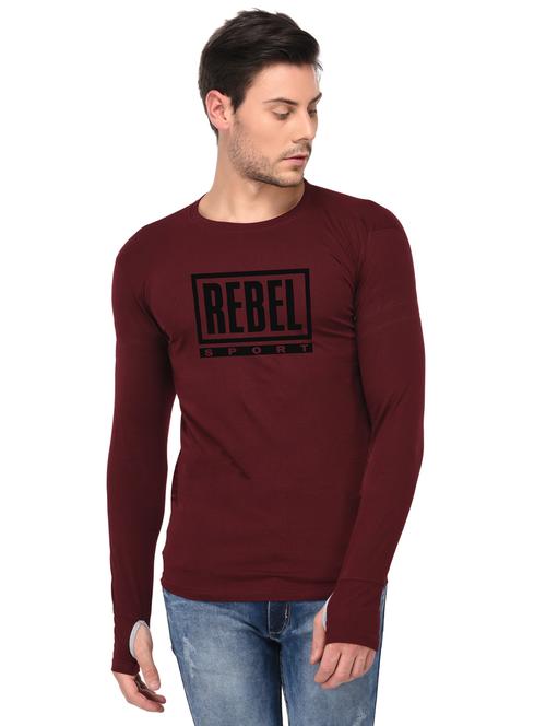 maroon cotton thumbhole t-shirt - 15361167 - Very Small Image - 1
