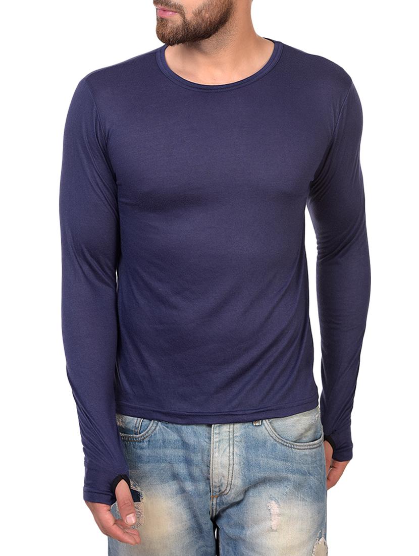blue cotton thumb hole tshirt - 15361700 - Zoom Image - 1