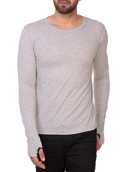 grey cotton blend thumb hole t-shirt - 15361702 - Standard Image - 1