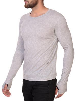 grey cotton blend thumb hole t-shirt - 15361702 - Standard Image - 2