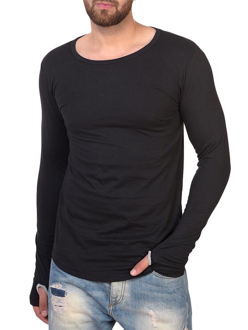 black cotton thumb hole tshirt - 15361703 - Standard Image - 1
