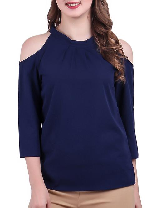 cold shoulder pleated neck top - 15362153 - Standard Image - 1