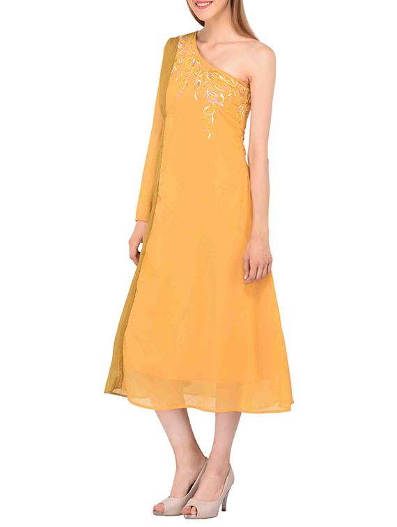 single shoulder embroidered dress - 15363403 - Zoom Image - 2