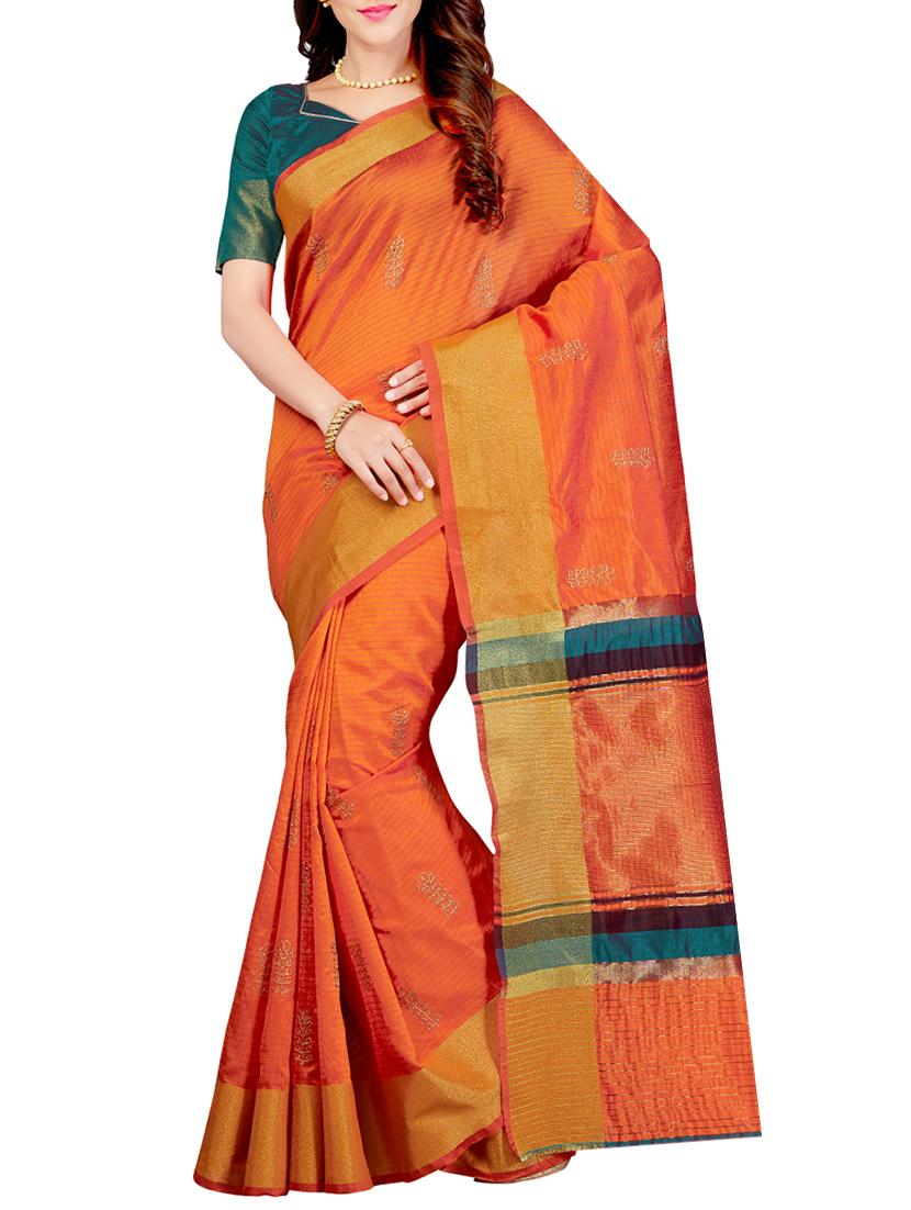 delicate golden border embroidered saree with blouse - 15363731 - Zoom Image - 1