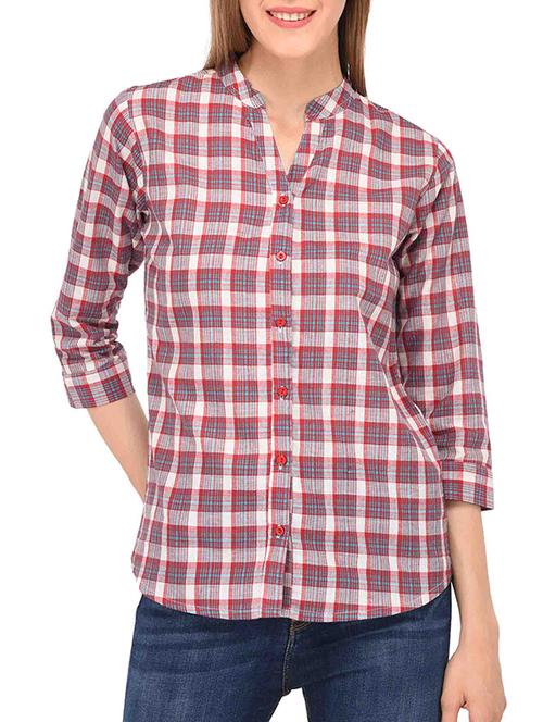 mandarin collar checkered shirt - 15363894 - Standard Image - 1