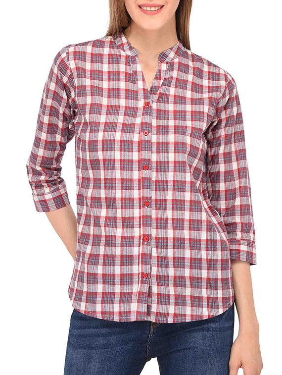 mandarin collar checkered shirt - 15363894 - Zoom Image - 1
