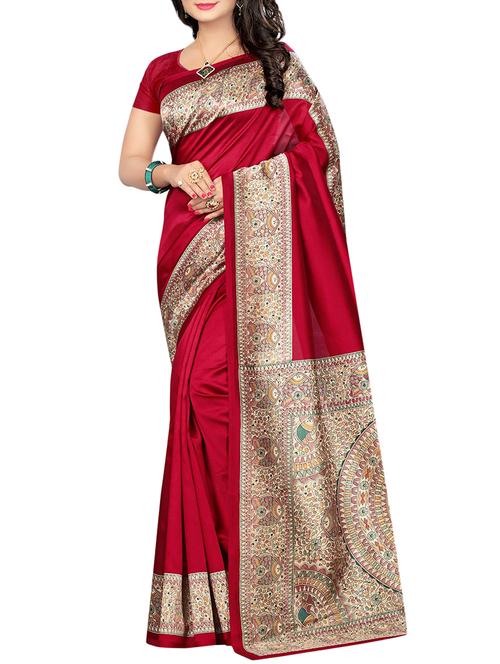 Contrast bordered saree with blouse - 15365943 - Very Small Image - 1