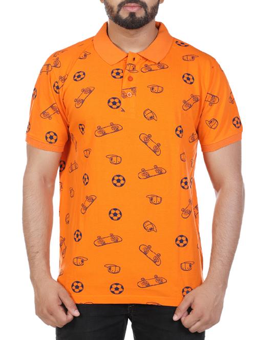 orange all over print polo t-shirt - 15366830 - Very Small Image - 1