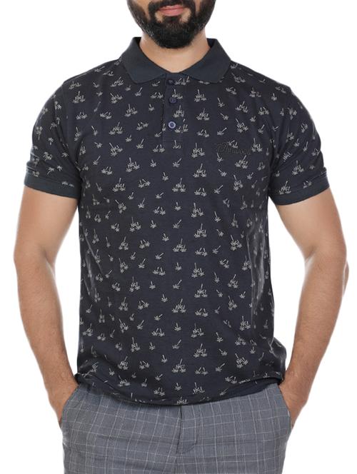 navy blue all over print polo t-shirt - 15366837 - Standard Image - 1