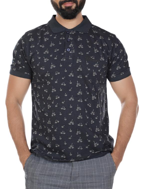 navy blue all over print polo t-shirt - 15366837 - Zoom Image - 1