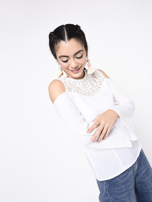 cold shoulder lace panel top - 15366993 - Standard Image - 1
