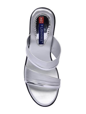 silver slip on sandals - 15367076 - Standard Image - 4