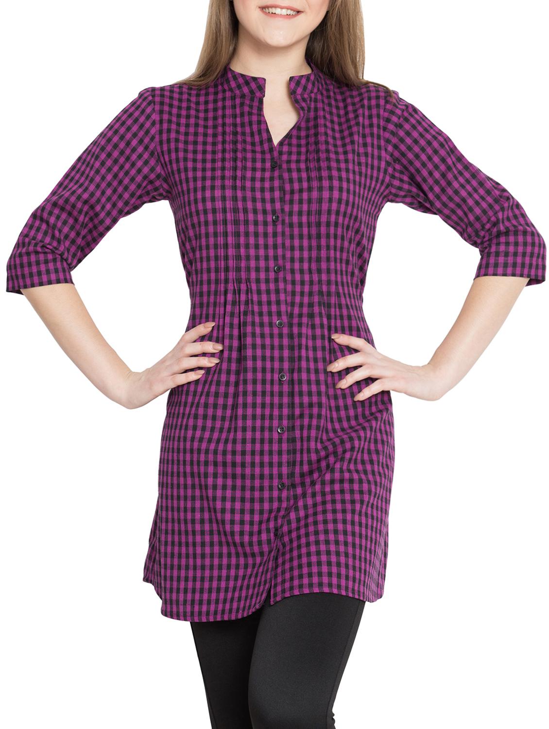 pin tucks detail checkered tunic - 15367079 - Zoom Image - 1