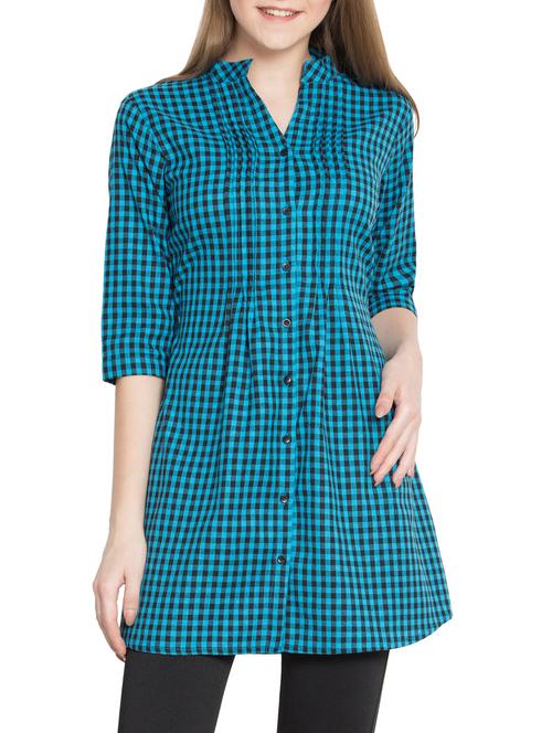 tie back checkered tunic - 15367082 - Standard Image - 1