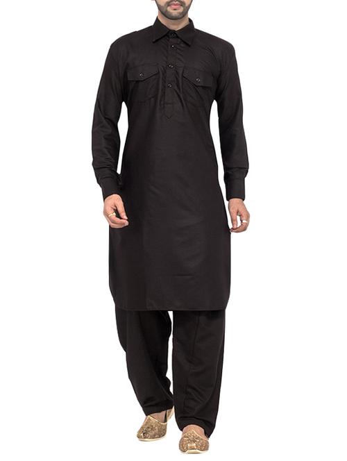 black cotton pathani ethnic wear set - 15367189 - Standard Image - 1